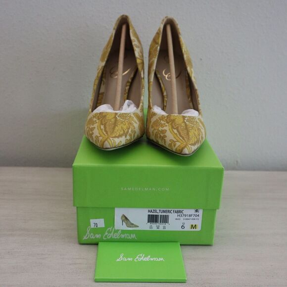 Sam Edelman H37918F704 Sz 6 Hazel Tumeric Fabric Pointed Toe High Heel Pumps $14 - Picture 2 of 14
